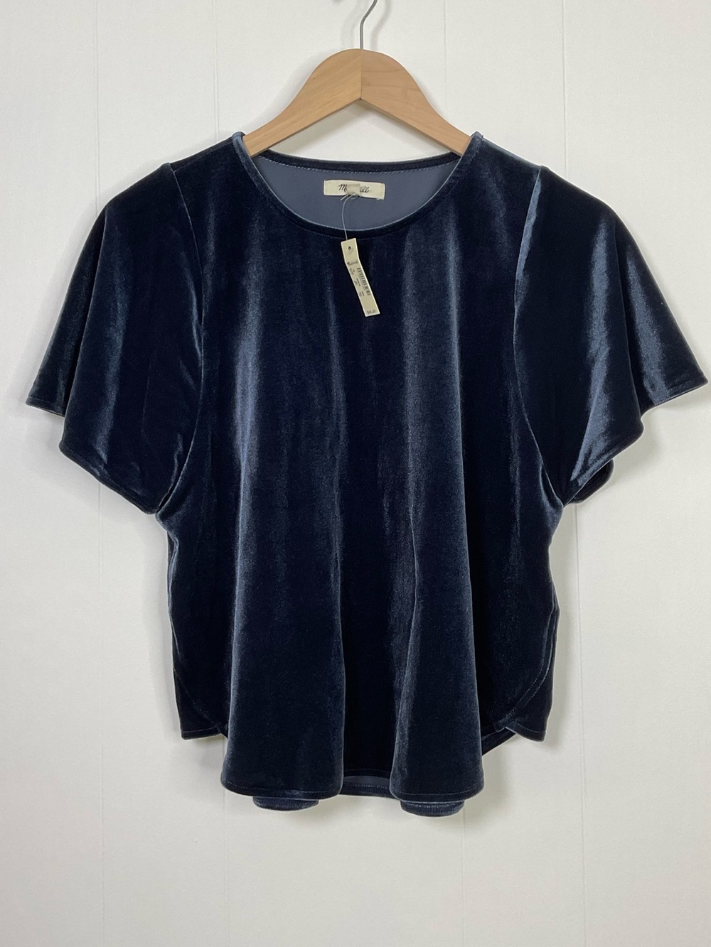Madewell Blue Velvet Top Short Sleeve XS